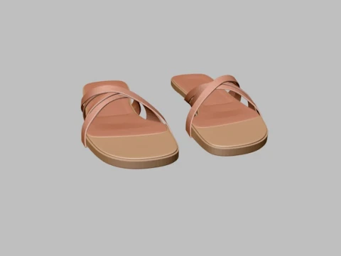 Round-Toe Quad-Straps Slide Sandals 02 3D Model