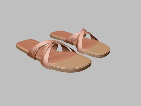 Round-Toe Quad-Straps Slide Sandals 02 3D Model