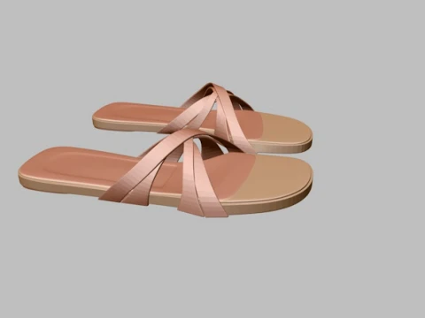 Round-Toe Quad-Straps Slide Sandals 02 3D Model
