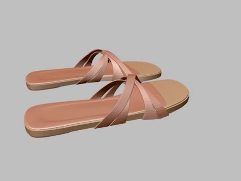 Round-Toe Quad-Straps Slide Sandals 02 3D Model