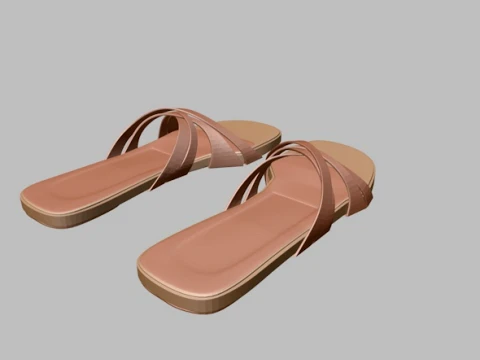 Round-Toe Quad-Straps Slide Sandals 02 3D Model