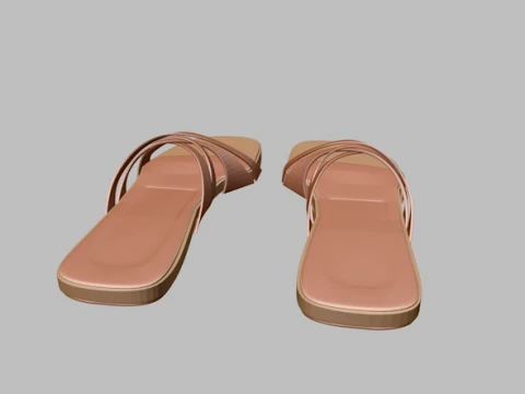 Round-Toe Quad-Straps Slide Sandals 02 3D Model