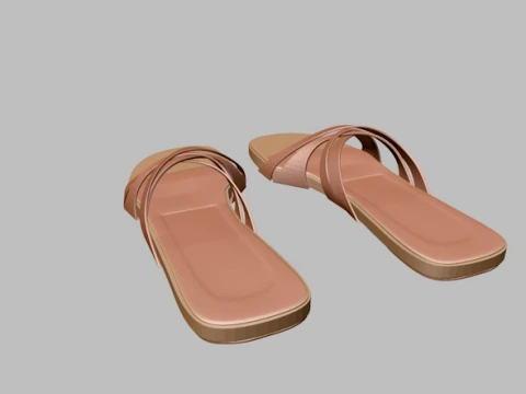 Round-Toe Quad-Straps Slide Sandals 02 3D Model