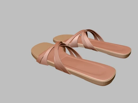 Round-Toe Quad-Straps Slide Sandals 02 3D Model