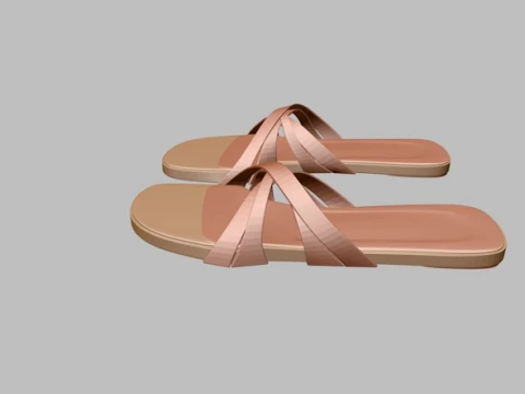 Round-Toe Quad-Straps Slide Sandals 02 3D Model