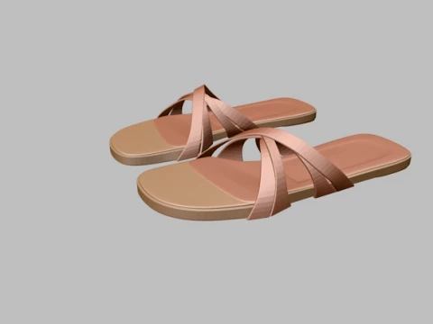 Round-Toe Quad-Straps Slide Sandals 02 3D Model
