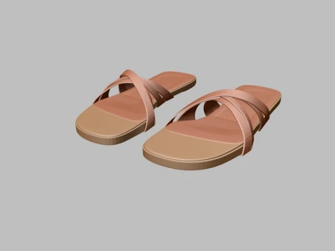 Round-Toe Quad-Straps Slide Sandals 02 3D Model