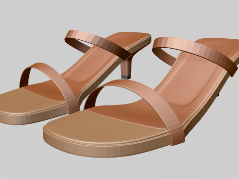 Round-Toe Double-Straps High-Heel Slide Sandals 01 3D Model