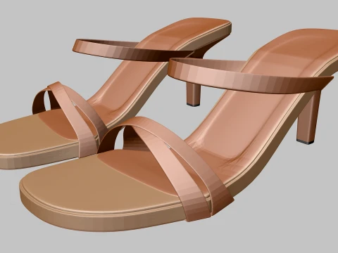 Round-Toe Triple-Straps High-Heel Slide Sandals 01 3D 모델