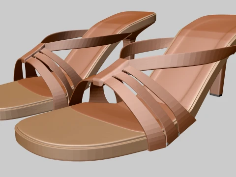 Round-Toe Quad-Straps High-Heel Slide Sandals 01 3D Model