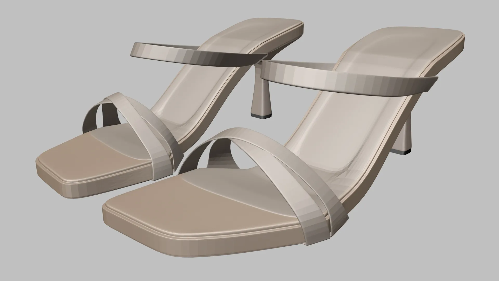 Square-Toe Triple-Straps Spool-Heel Slide Sandals 01 3D Model .c4d .max .obj .3ds .fbx .stl .blend 