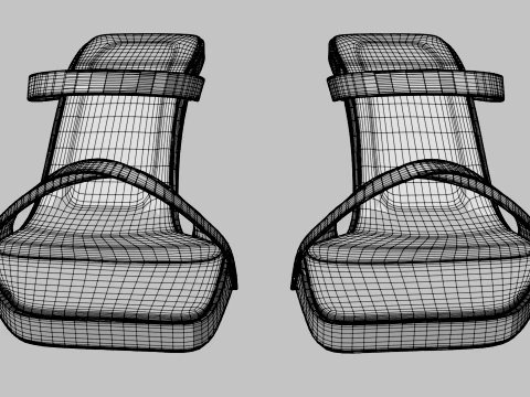 Square-Toe Triple-Straps Spool-Heel Slide Sandals 01 3D Model