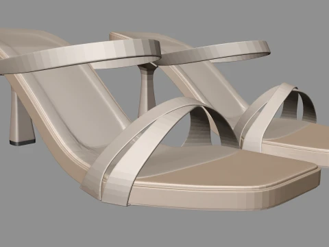 Square-Toe Triple-Straps Spool-Heel Slide Sandals 01 3D Model