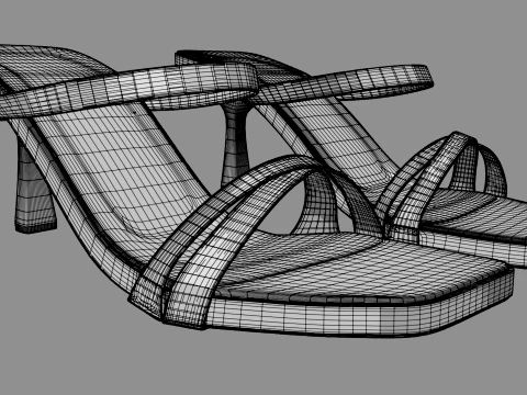 Square-Toe Triple-Straps Spool-Heel Slide Sandals 01 3D Model