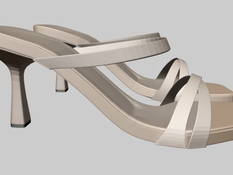 Square-Toe Triple-Straps Spool-Heel Slide Sandals 01 3D Model