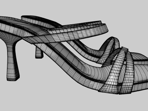 Square-Toe Triple-Straps Spool-Heel Slide Sandals 01 3D Model