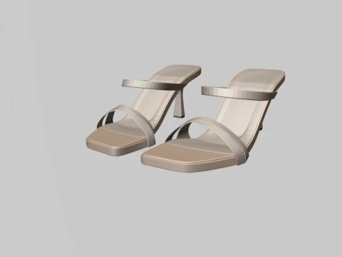 Square-Toe Triple-Straps Spool-Heel Slide Sandals 01 3D Model