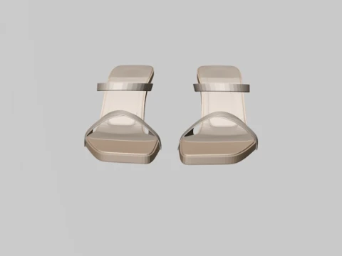 Square-Toe Triple-Straps Spool-Heel Slide Sandals 01 3D Model