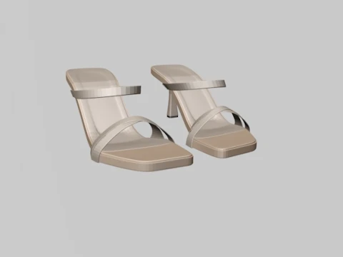 Square-Toe Triple-Straps Spool-Heel Slide Sandals 01 3D Model