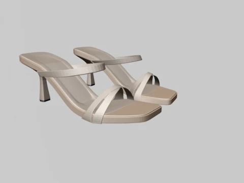 Square-Toe Triple-Straps Spool-Heel Slide Sandals 01 3D Model