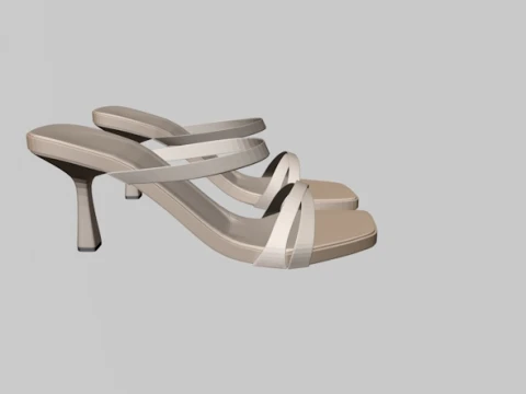 Square-Toe Triple-Straps Spool-Heel Slide Sandals 01 3D Model