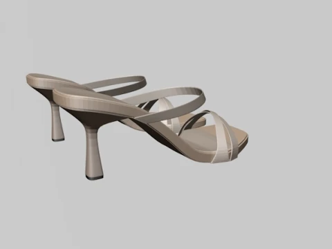 Square-Toe Triple-Straps Spool-Heel Slide Sandals 01 3D Model