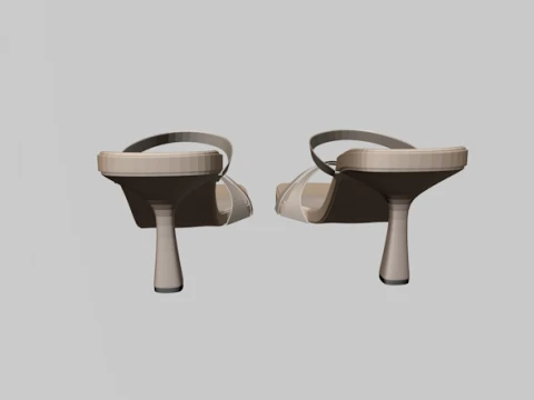 Square-Toe Triple-Straps Spool-Heel Slide Sandals 01 3D Model