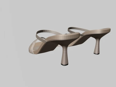 Square-Toe Triple-Straps Spool-Heel Slide Sandals 01 3D Model