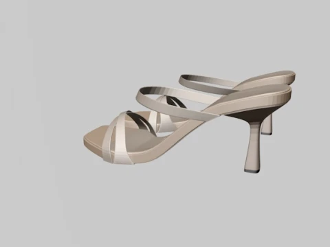 Square-Toe Triple-Straps Spool-Heel Slide Sandals 01 3D Model