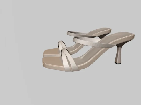 Square-Toe Triple-Straps Spool-Heel Slide Sandals 01 3D Model