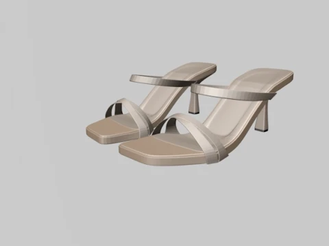 Square-Toe Triple-Straps Spool-Heel Slide Sandals 01 3D Model