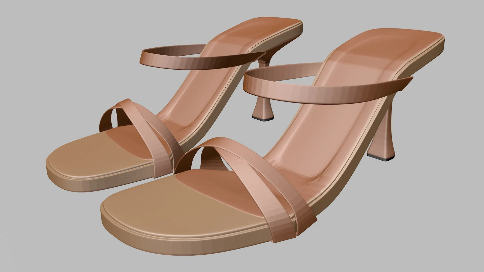 Round-Toe Triple-Straps Spool-Heel Stiletto Sandals 01 3D Model .c4d .max .obj .3ds .fbx .stl .blend 