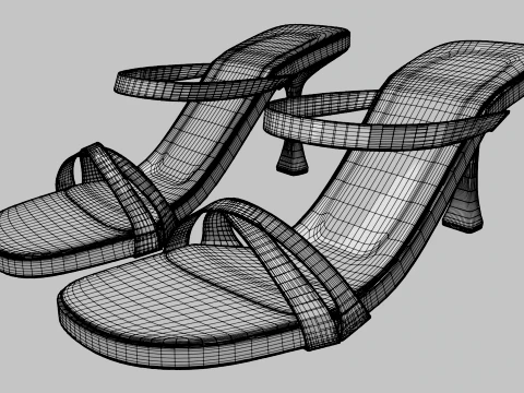 Round-Toe Triple-Straps Spool-Heel Stiletto Sandals 01 3D Model