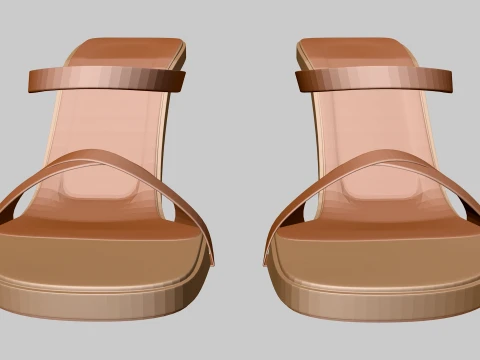 Round-Toe Triple-Straps Spool-Heel Stiletto Sandals 01 3D Model