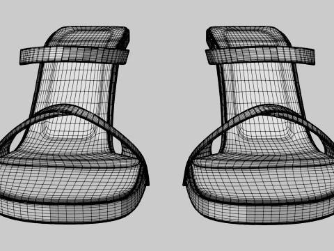 Round-Toe Triple-Straps Spool-Heel Stiletto Sandals 01 3D Model