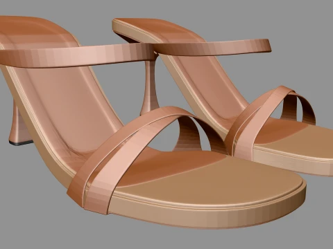 Round-Toe Triple-Straps Spool-Heel Stiletto Sandals 01 3D Model