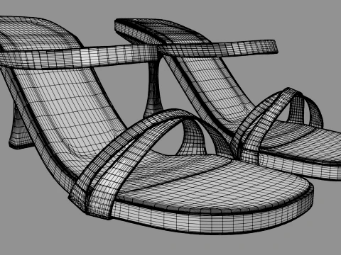 Round-Toe Triple-Straps Spool-Heel Stiletto Sandals 01 3D Model