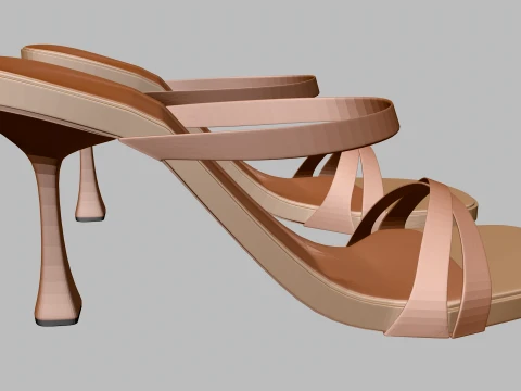 Round-Toe Triple-Straps Spool-Heel Stiletto Sandals 01 3D Model