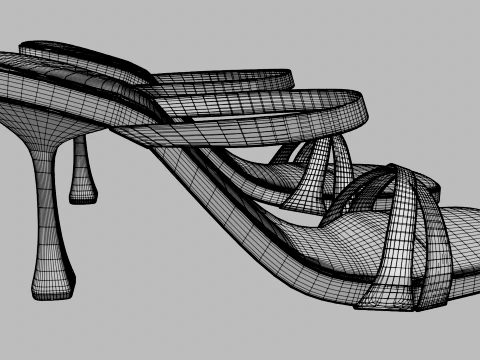 Round-Toe Triple-Straps Spool-Heel Stiletto Sandals 01 3D Model