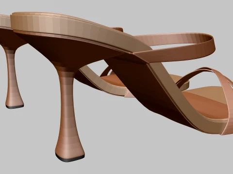 Round-Toe Triple-Straps Spool-Heel Stiletto Sandals 01 3D Model