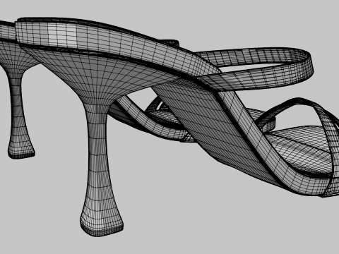 Round-Toe Triple-Straps Spool-Heel Stiletto Sandals 01 3D Model