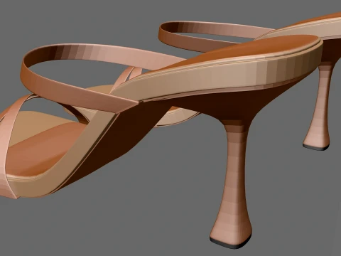 Round-Toe Triple-Straps Spool-Heel Stiletto Sandals 01 3D Model