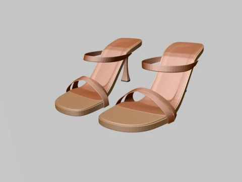 Round-Toe Triple-Straps Spool-Heel Stiletto Sandals 01 3D Model