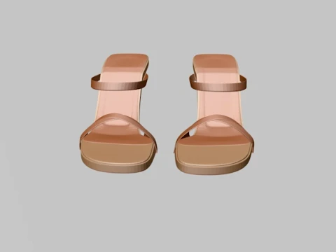 Round-Toe Triple-Straps Spool-Heel Stiletto Sandals 01 3D Model