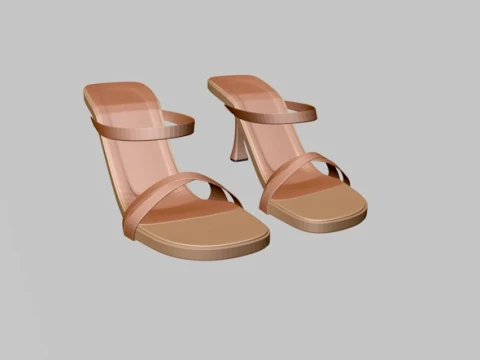 Round-Toe Triple-Straps Spool-Heel Stiletto Sandals 01 3D Model