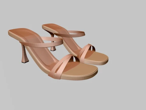 Round-Toe Triple-Straps Spool-Heel Stiletto Sandals 01 3D Model