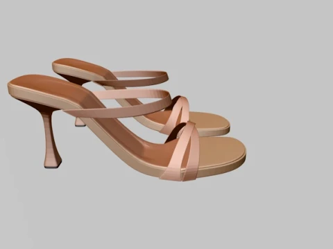 Round-Toe Triple-Straps Spool-Heel Stiletto Sandals 01 3D Model