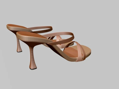 Round-Toe Triple-Straps Spool-Heel Stiletto Sandals 01 3D Model