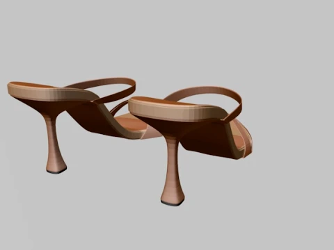 Round-Toe Triple-Straps Spool-Heel Stiletto Sandals 01 3D Model
