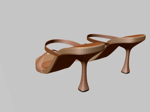 Round-Toe Triple-Straps Spool-Heel Stiletto Sandals 01 3D Model